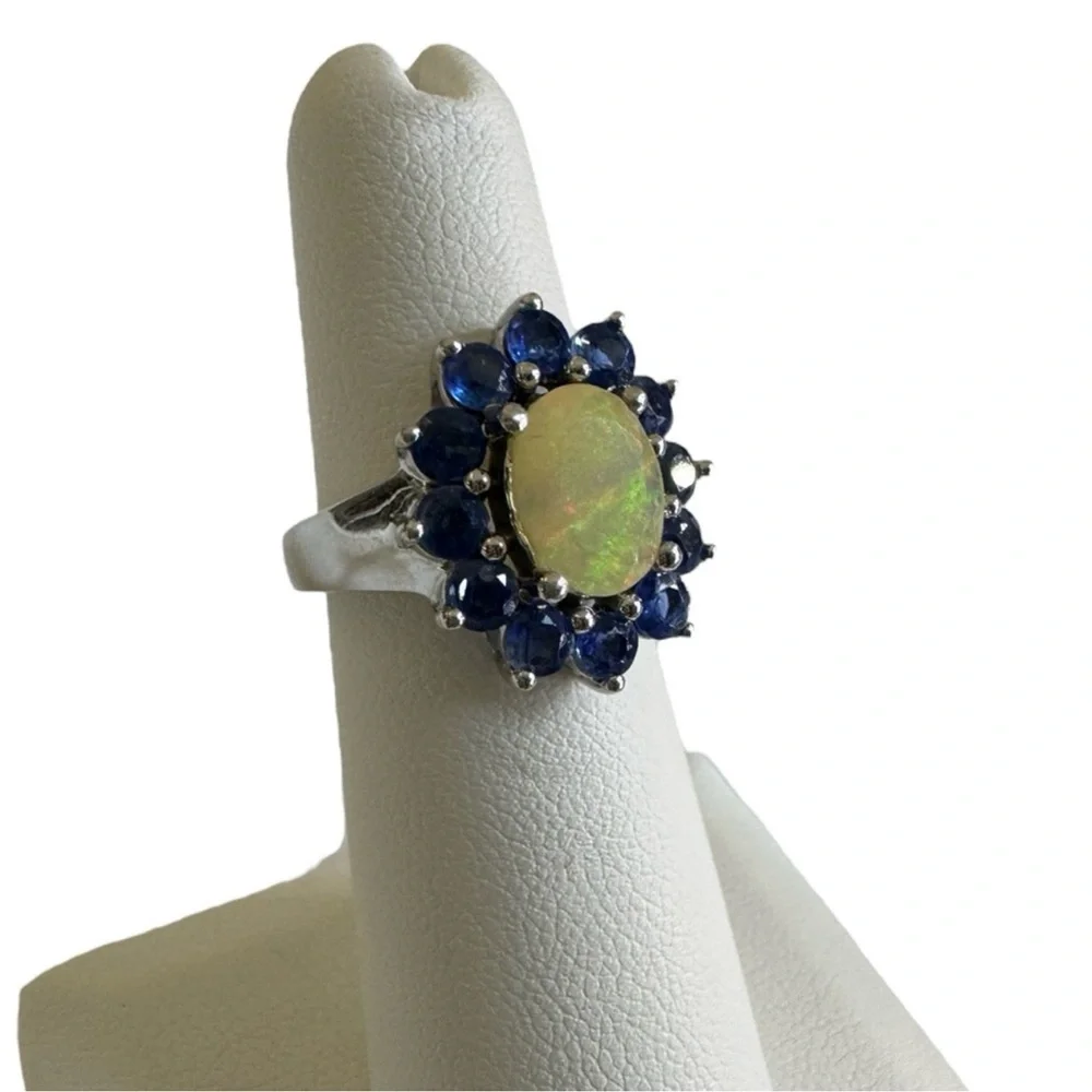 Vintage opal and tanzanite 925 silver ring